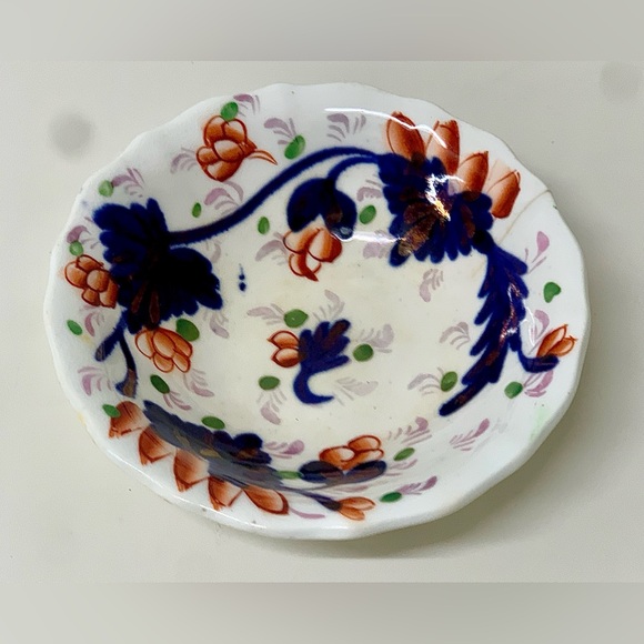 19th Century Vtg Gaudy Welsh Grape Pattern Miniature Hand Painted Scalloped Bowl - Picture 10 of 13